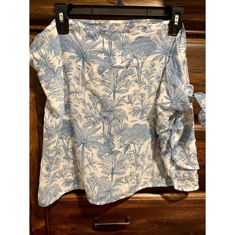 Shade & Shore Blue White Tropical Toile Sarong Swim Cover Up Skirt Large NWT